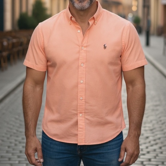 RALPH LAUREN | Mens Coral Button Down Oxford Shirt size 3XB Woven Flesh Pony S/S - Picture 1 of 11